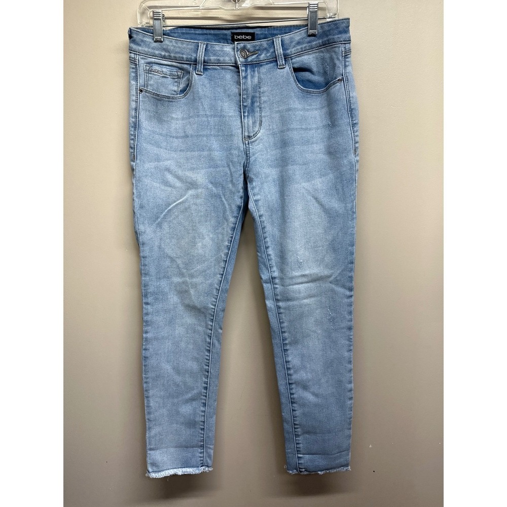 Bebe Heartbreaker Ankle Skinny Jean Light Wash Rhinestone Hearts Women's Size 28